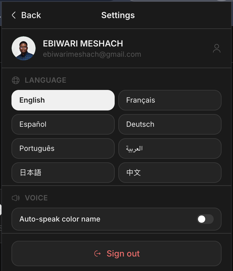 PWA Settings Screen